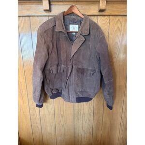 County Seat Mens Brown Genuine Leather Suede Bomber Jacket Vintage Large L Zip